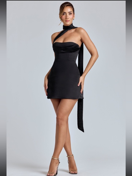 Oh Polly Dresses & Skirts - Oh Polly Black One-Shoulder Mini Dress with Long Neck Tie